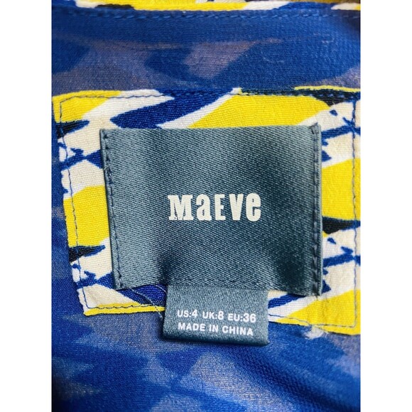 Anthropologie Maeve Dress Size 4 Mirabilis Kimono Sleeve Yellow Blue Geometric - Picture 6 of 16